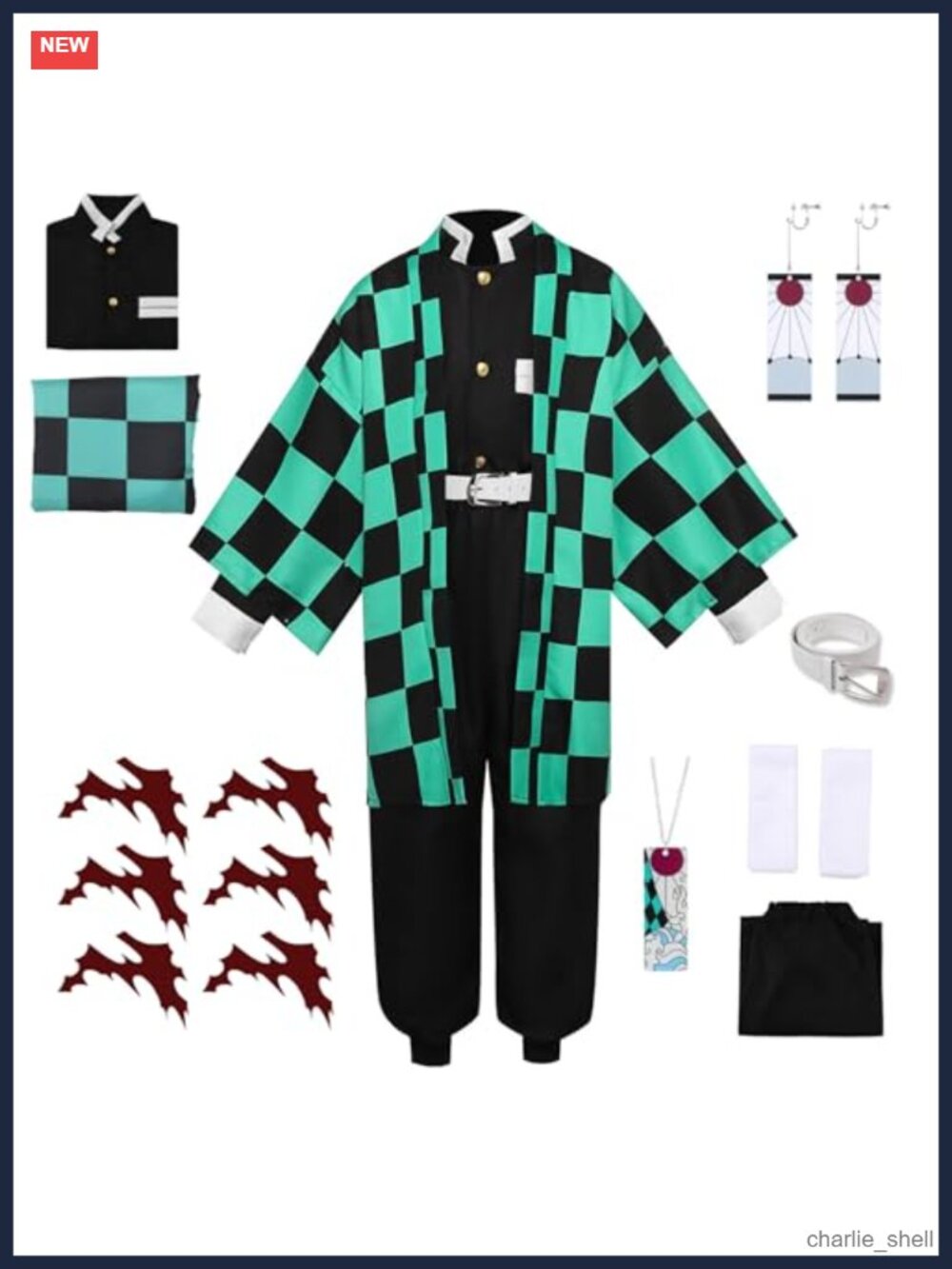 Men's 8-Piece Anime Cosplay Costume Set Kimono Jacket Cloak Necklace Earrings